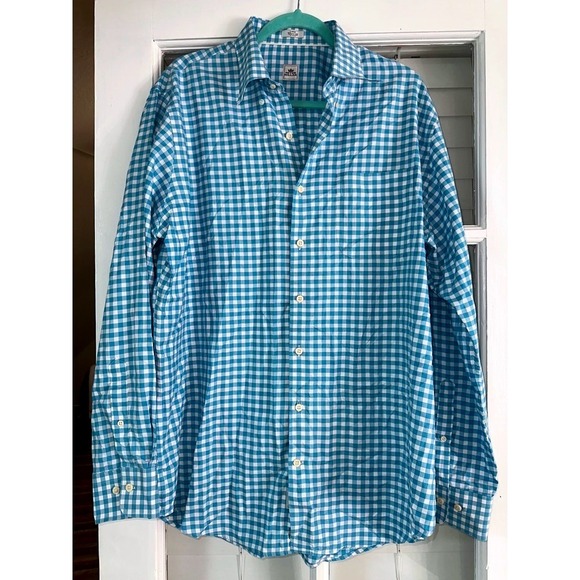 Peter Millar Large Blue White Gingham Dress Shirt Mens Long Sleeve 100% Cotton - Picture 4 of 8